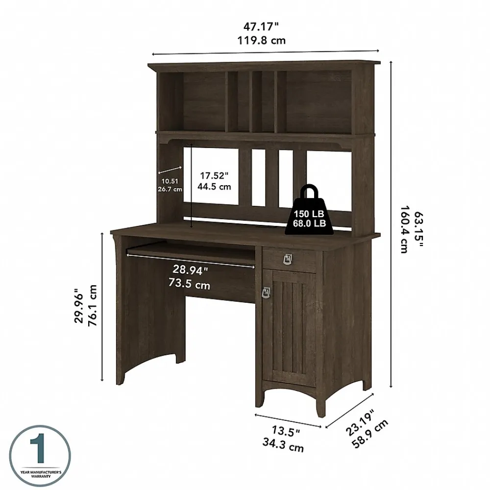 Computer Desks*Bush Furniture Salinas 48"W Small Computer Desk with Hutch, (MY72608-03) Ash Brown