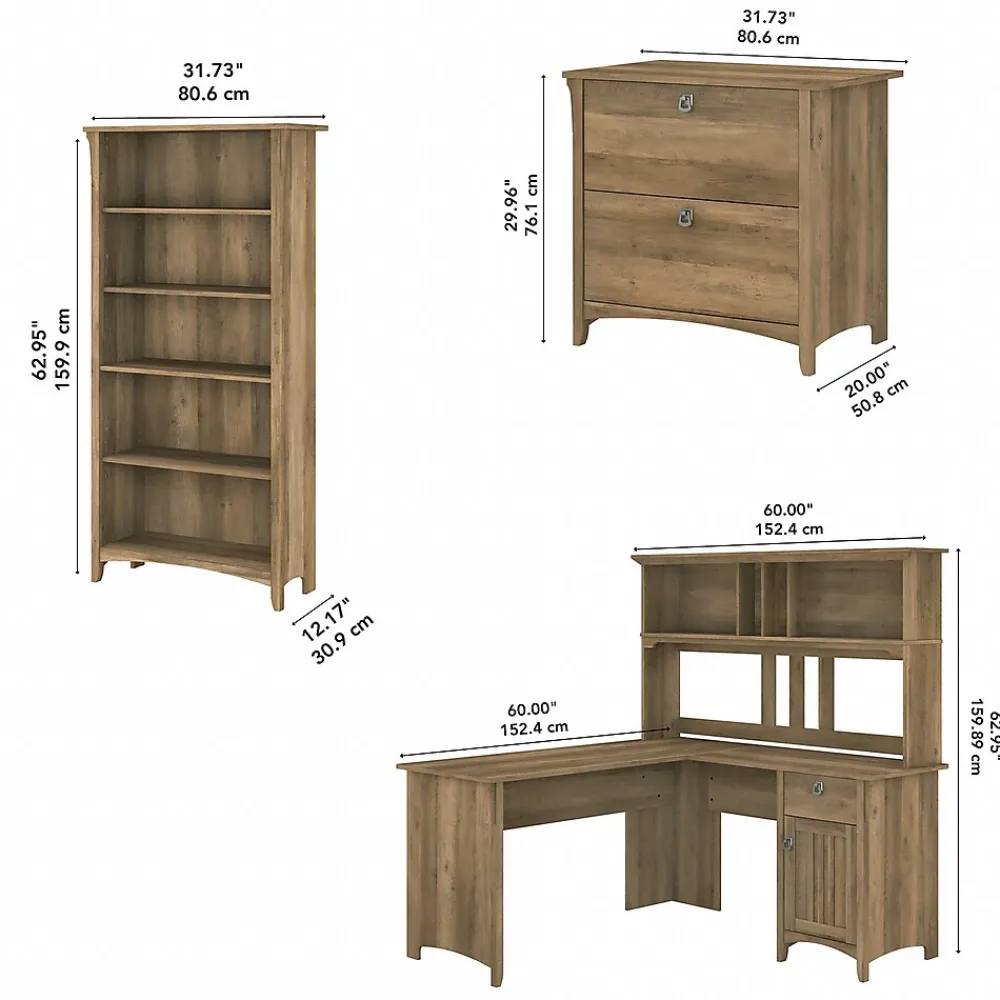 L-Desks*Bush Furniture Salinas 60"W L Shaped Desk with Hutch, Lateral File Cabinet and 5 Shelf Bookcase, (SAL007RCP) Reclaimed Pine