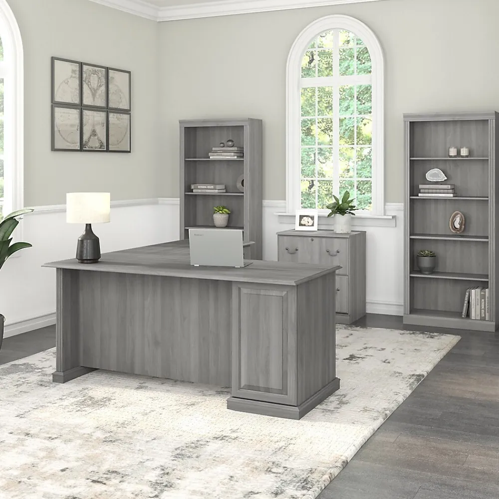 Bookcases*Bush Furniture Saratoga 72"H 5-Shelf Bookcase with Adjustable Shelves, Modern Gray Laminate (W1655C-03)