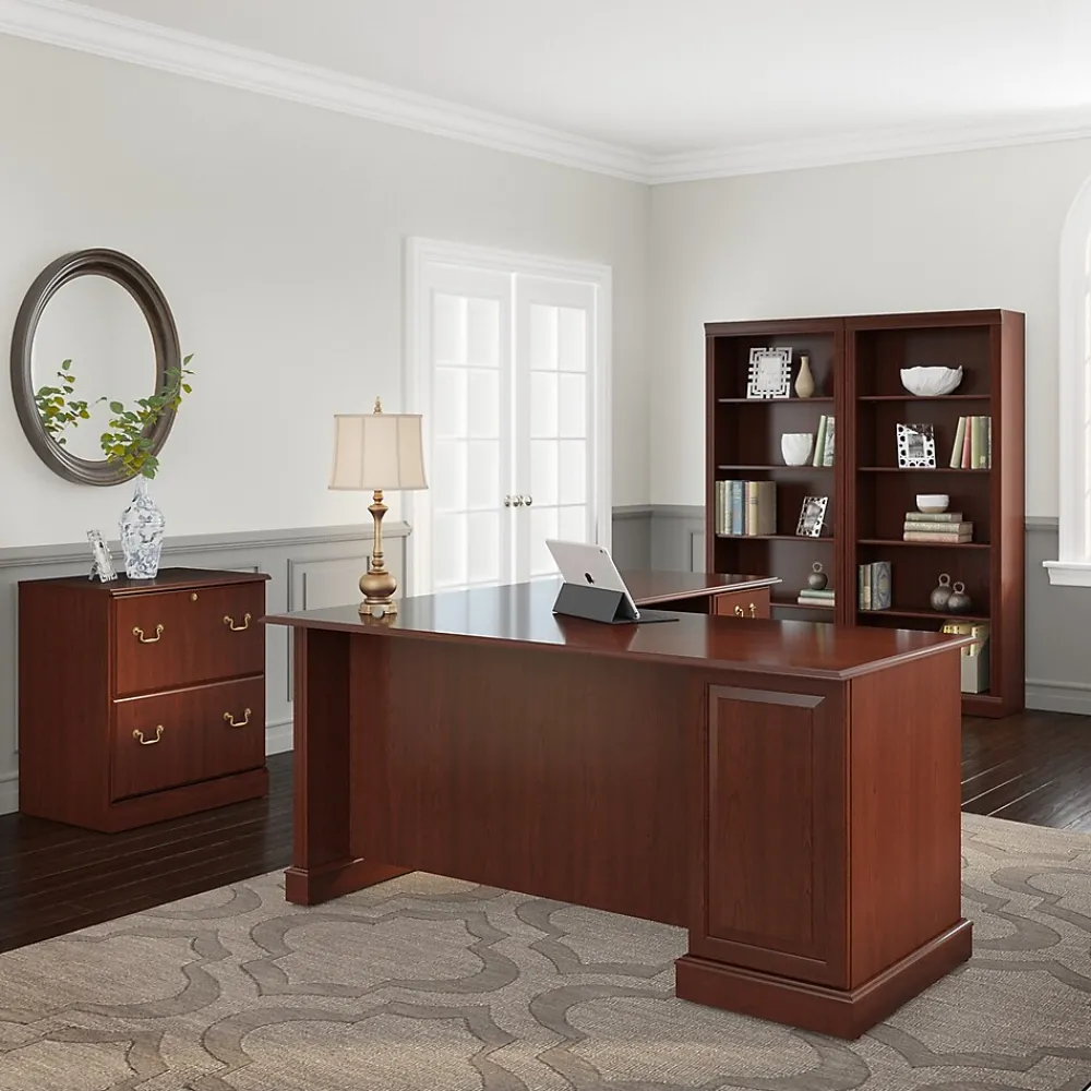 Corner Desks*Bush Furniture Saratoga 66"W L Shaped Computer Desk with Drawers, Harvest Cherry (EX45670-03K)