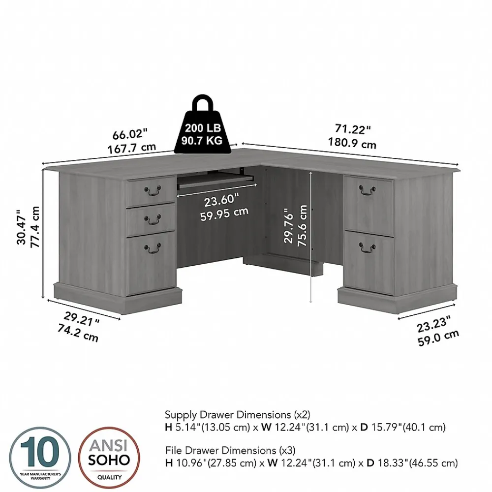 L-Desks*Bush Furniture Saratoga 66"W L Shaped Computer Desk with Drawers, Modern Gray (EX45870-03K)