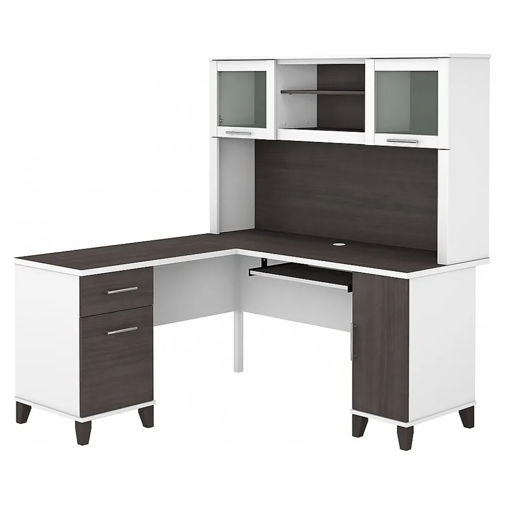 L-Desks*Bush Furniture Somerset 60" L-Shaped Desk with Hutch, (SET002SGWH) Storm Gray/White