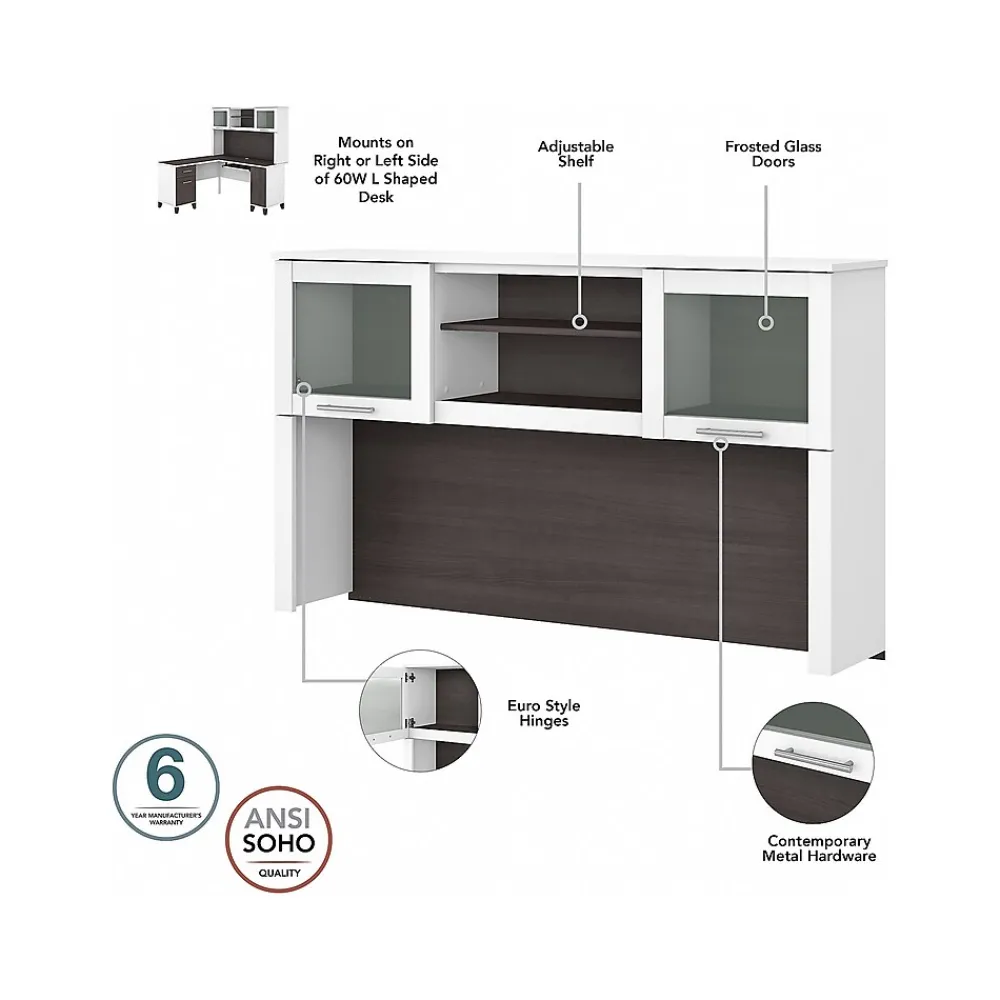 L-Desks*Bush Furniture Somerset 60" L-Shaped Desk with Hutch, (SET002SGWH) Storm Gray/White
