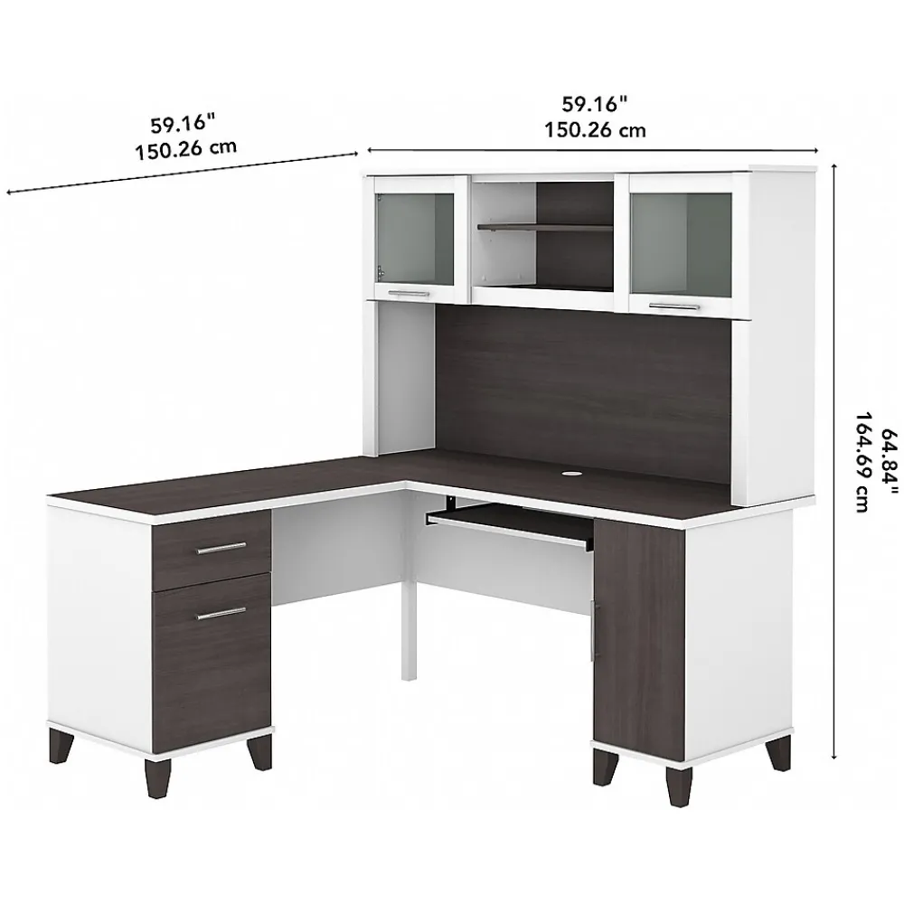L-Desks*Bush Furniture Somerset 60" L-Shaped Desk with Hutch, (SET002SGWH) Storm Gray/White