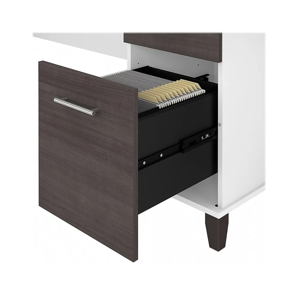 Computer Desks*Bush Furniture Somerset 60" Computer Desk with Lateral File Cabinet and 5-Shelf Bookcase, (SET013SGWH) Storm Gray/White