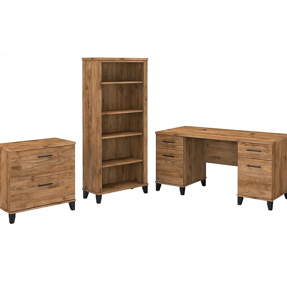 Computer Desks*Bush Furniture Somerset 60" Computer Desk with Lateral File Cabinet and 5-Shelf Bookcase, (SET013FW) Fresh Walnut