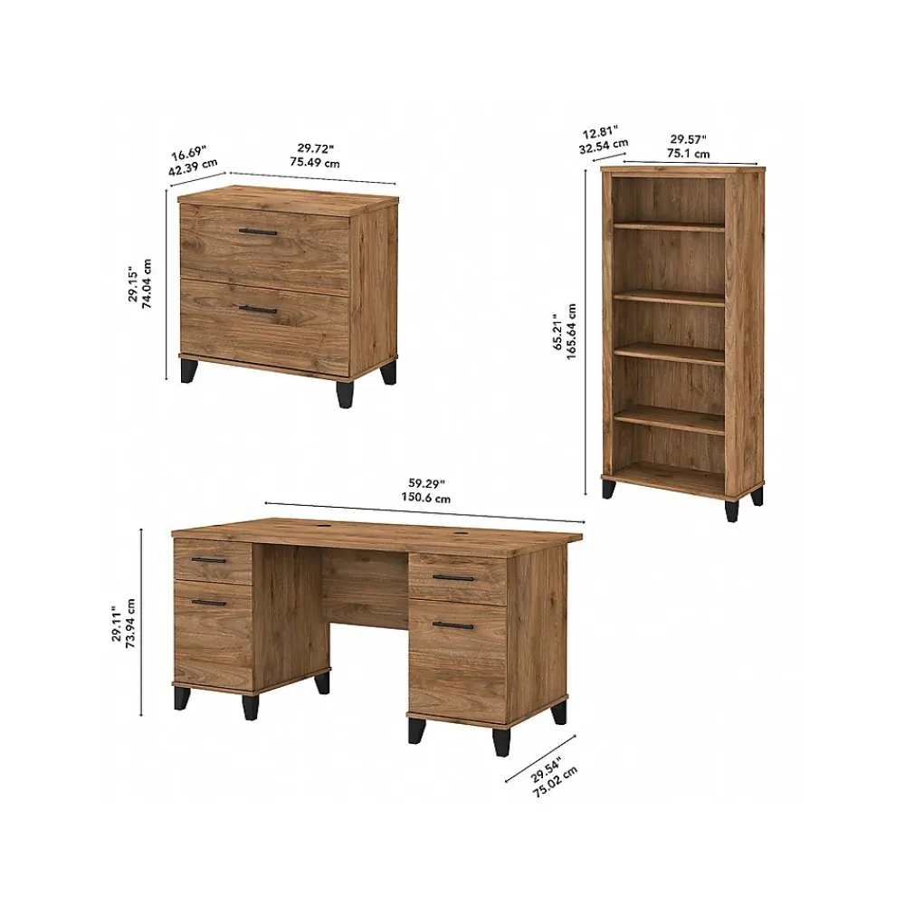 Computer Desks*Bush Furniture Somerset 60" Computer Desk with Lateral File Cabinet and 5-Shelf Bookcase, (SET013FW) Fresh Walnut