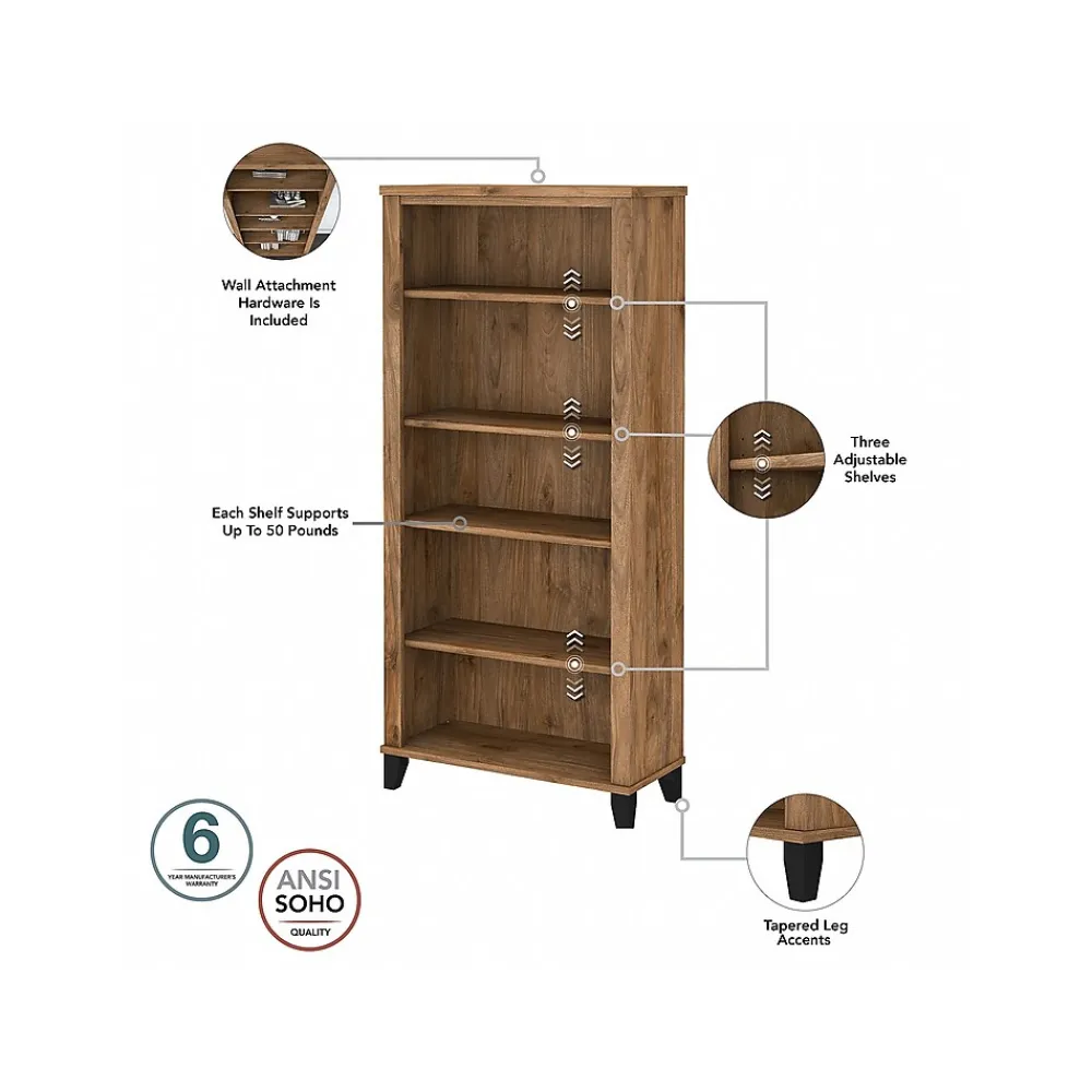 Computer Desks*Bush Furniture Somerset 60" Computer Desk with Lateral File Cabinet and 5-Shelf Bookcase, (SET013FW) Fresh Walnut