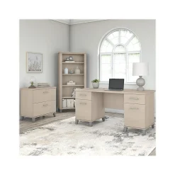 Computer Desks*Bush Furniture Somerset 60" Computer Desk with Lateral File Cabinet and 5-Shelf Bookcase, (SET013SO) Sand Oak