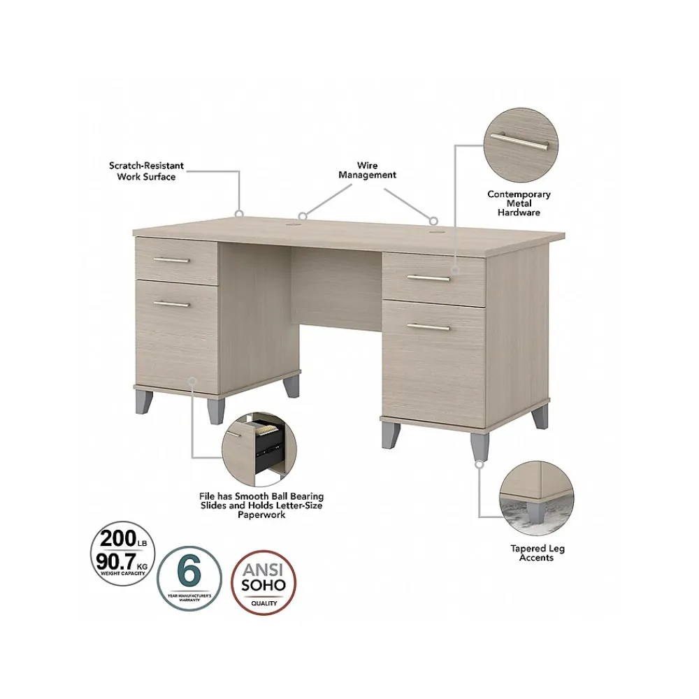 Office Desks*Bush Furniture Somerset 60" Computer Desk with Lateral File Cabinet and 5-Shelf Bookcase, (SET013SO) Sand Oak