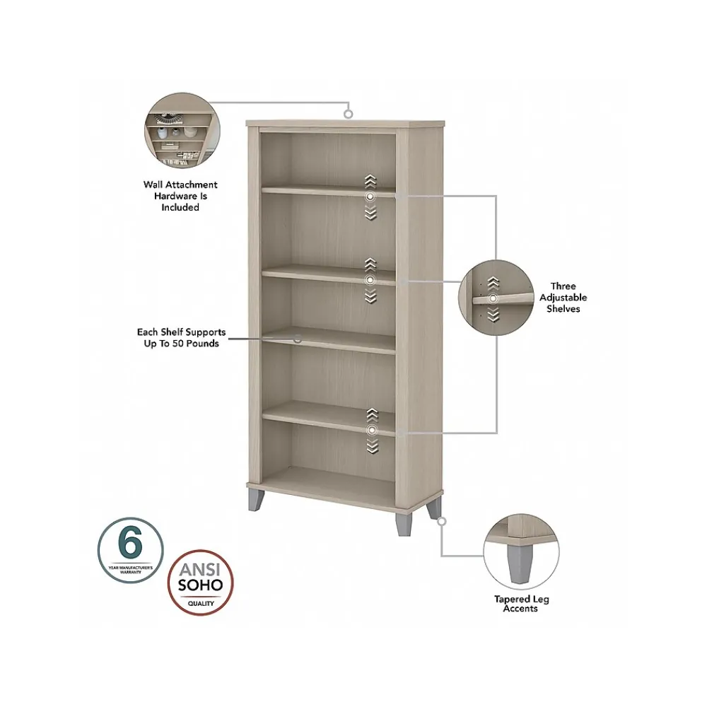 Office Desks*Bush Furniture Somerset 60" Computer Desk with Lateral File Cabinet and 5-Shelf Bookcase, (SET013SO) Sand Oak
