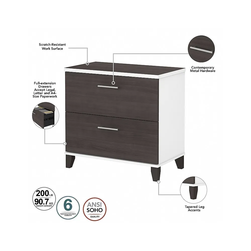 File Cabinets*Bush Furniture Somerset 2-Drawer Lateral File Cabinet, Letter/Legal, , 30" (WC81080) Storm Gray/White