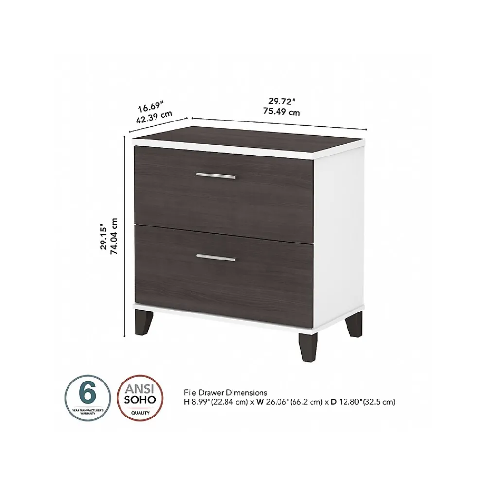 File Cabinets*Bush Furniture Somerset 2-Drawer Lateral File Cabinet, Letter/Legal, , 30" (WC81080) Storm Gray/White
