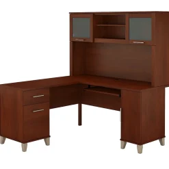 Office Desks*Bush Furniture Somerset 60"W L Shaped Desk with Hutch, (SET002HC) Hansen Cherry