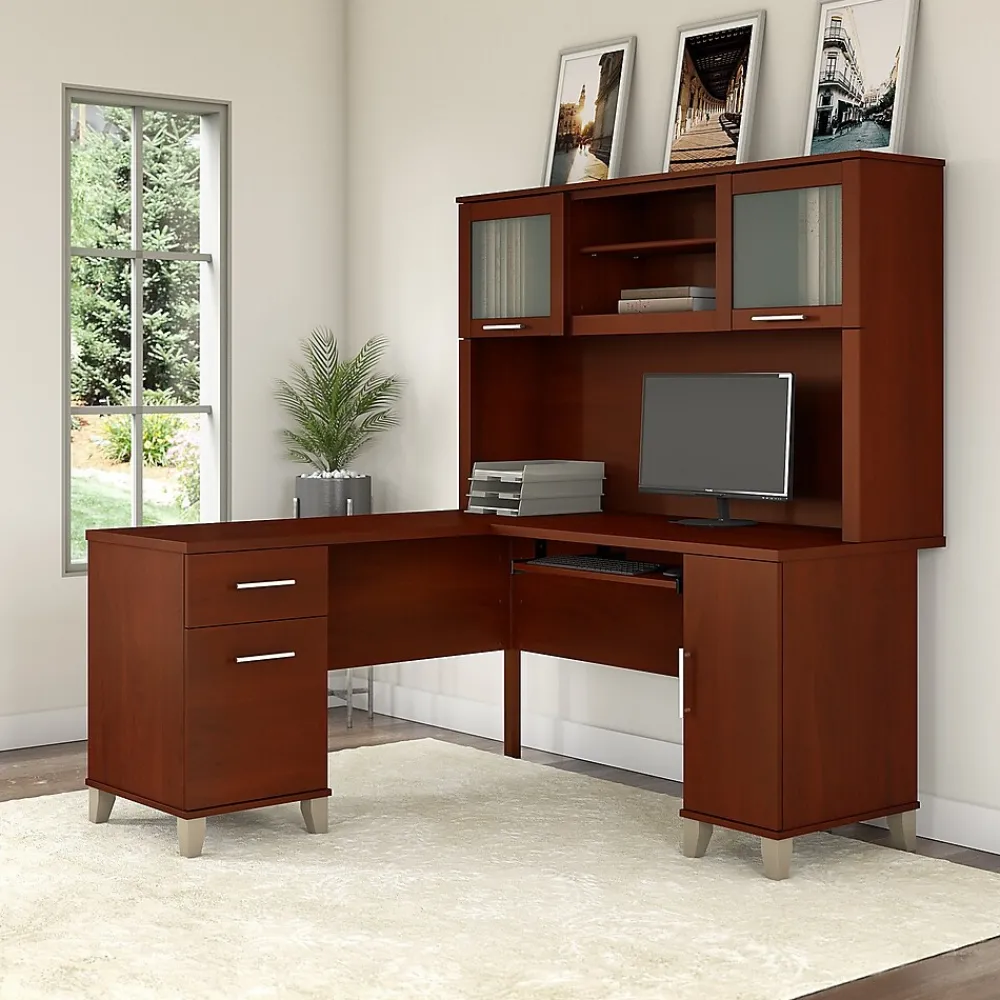 Office Desks*Bush Furniture Somerset 60"W L Shaped Desk with Hutch, (SET002HC) Hansen Cherry