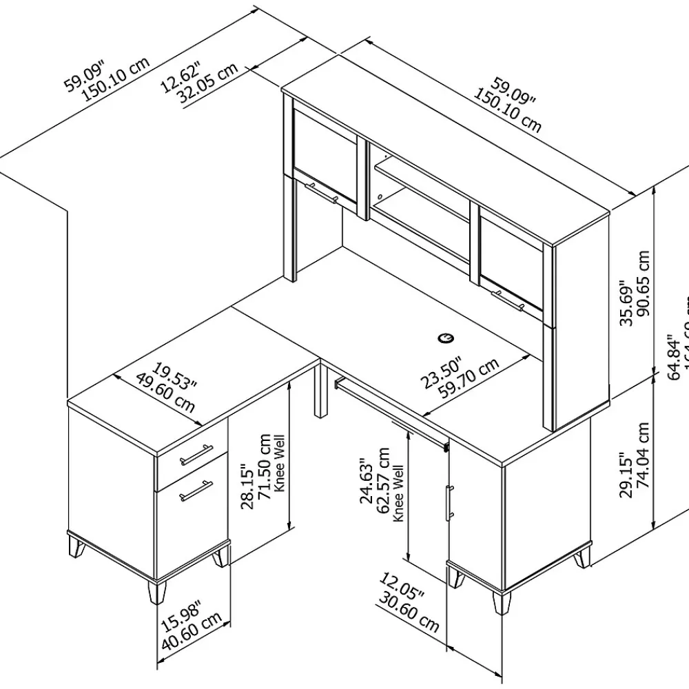 Office Desks*Bush Furniture Somerset 60"W L Shaped Desk with Hutch, (SET002HC) Hansen Cherry