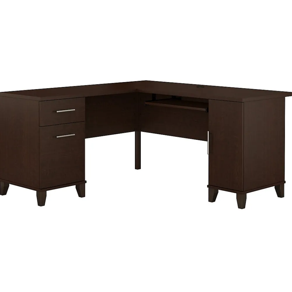 Office Desks*Bush Furniture Somerset 60"W L Shaped Desk with Storage, (WC81830K) Mocha Cherry