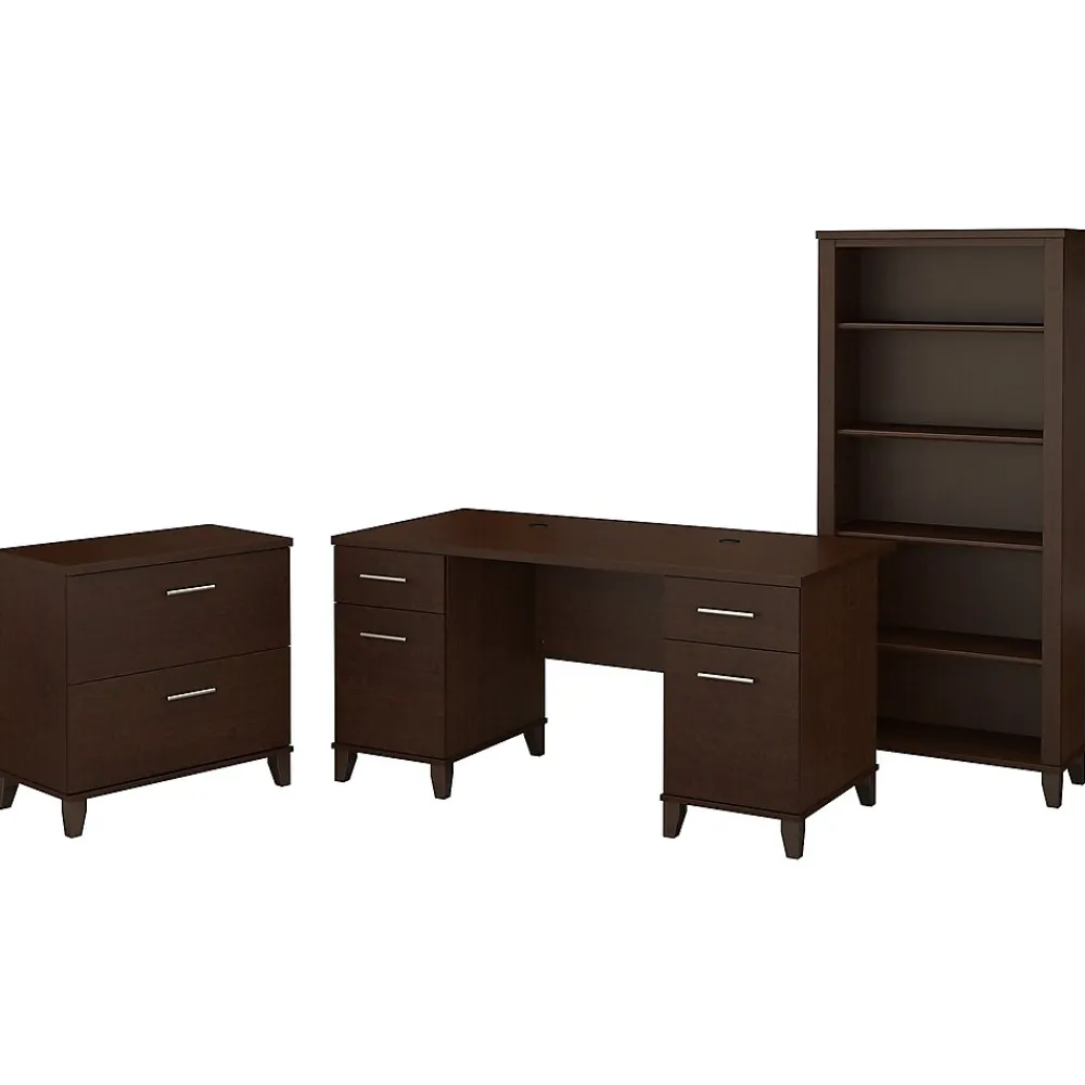 Office Desks*Bush Furniture Somerset 60"W Office Desk with Lateral File Cabinet and 5 Shelf Bookcase, (SET013MR) Mocha Cherry