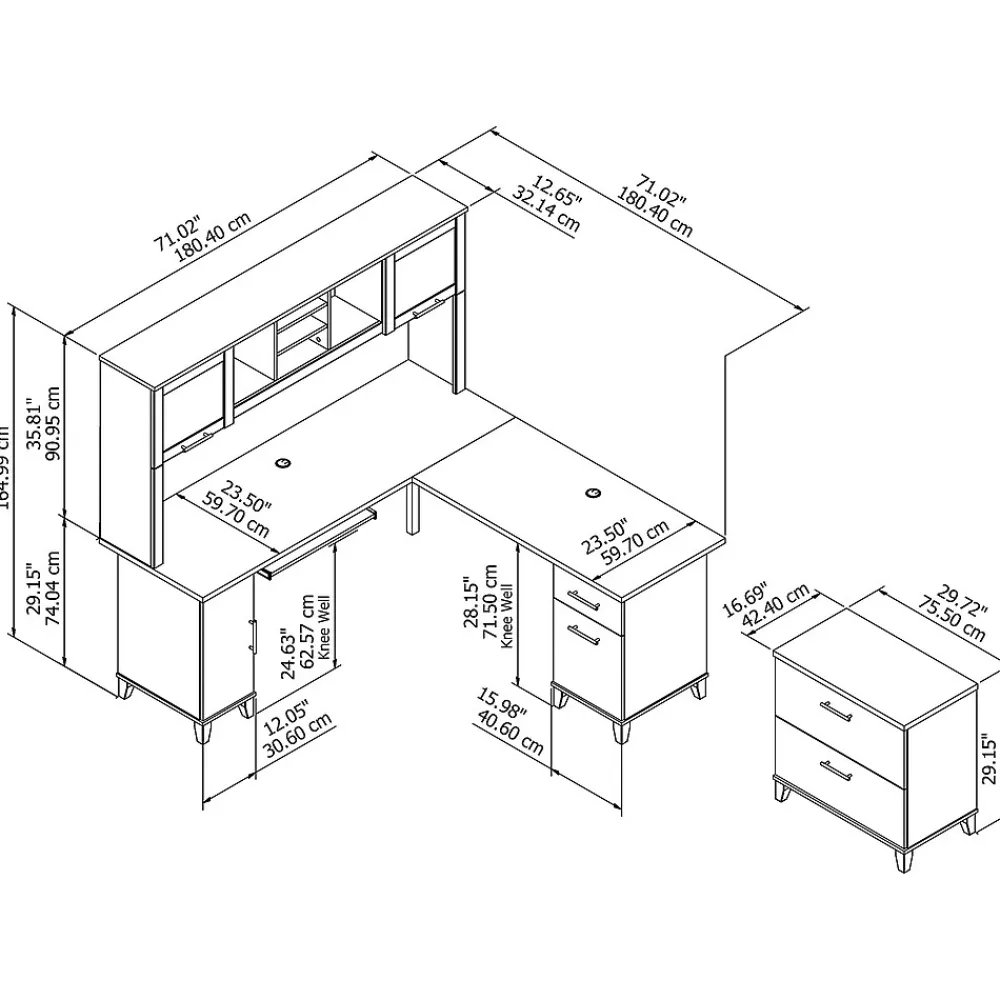 L-Desks*Bush Furniture Somerset 72"W L Shaped Desk with Hutch and Lateral File Cabinet, (SET009HC) Hansen Cherry
