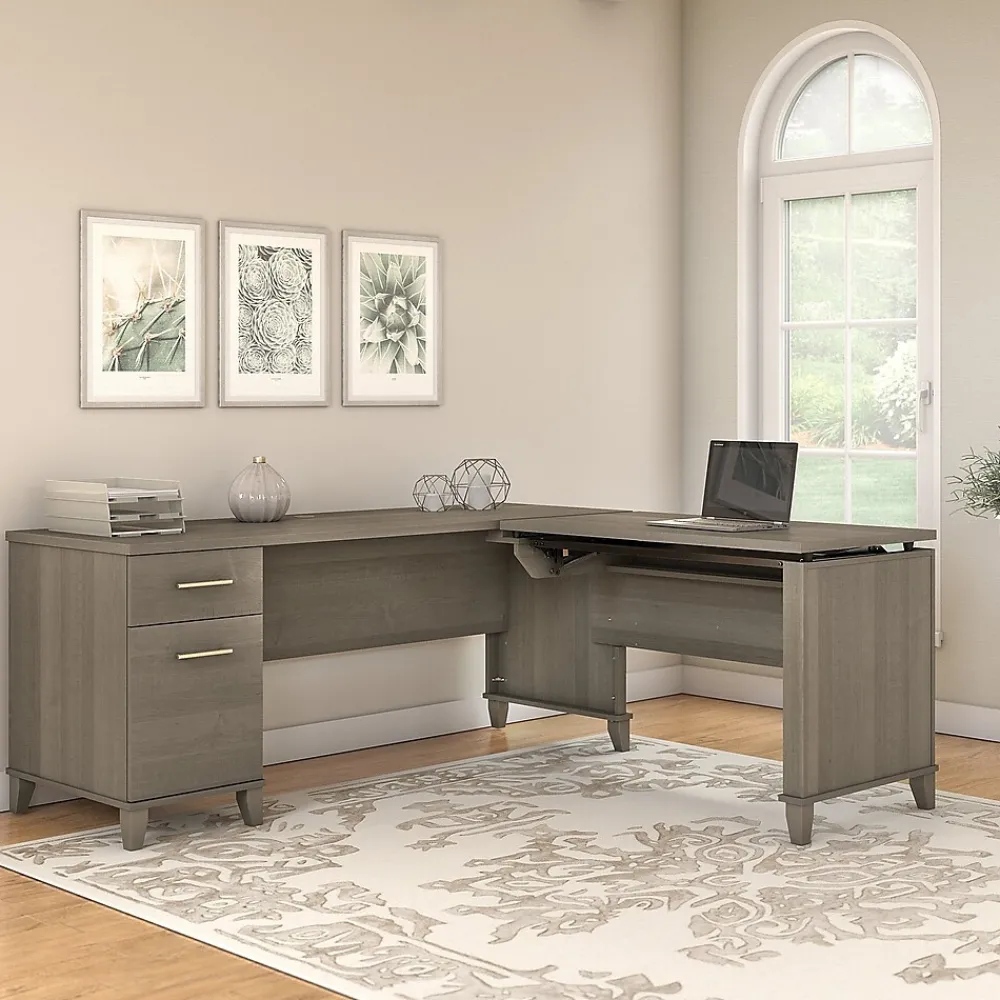 L-Desks*Bush Furniture Somerset 72"W 3 Position Sit to Stand L Shaped Desk, (SET014AG) Ash Gray