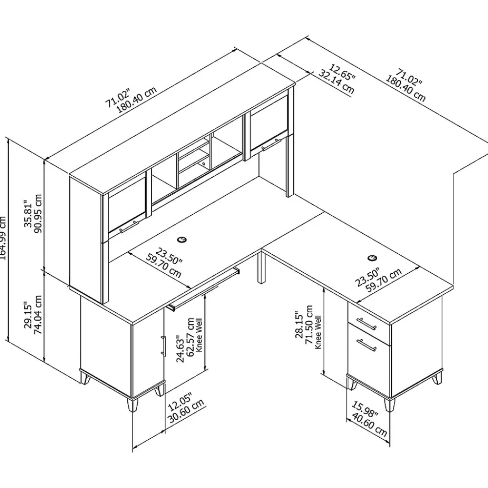 L-Desks*Bush Furniture Somerset 72"W L Shaped Desk with Hutch, (SET001AG) Ash Gray