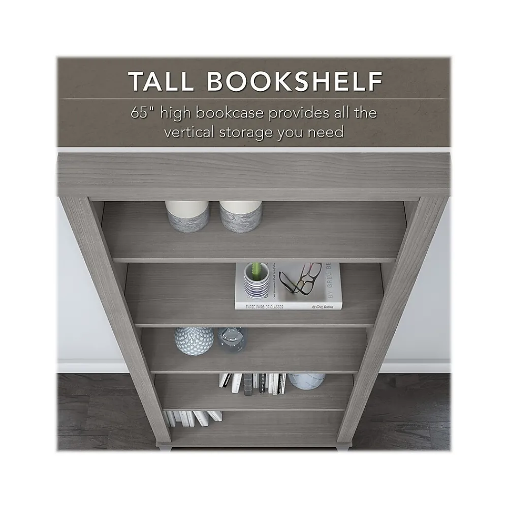 L-Desks*Bush Furniture Somerset 72"W L Shaped Desk with Hutch and 5 Shelf Bookcase, (SET011PG) Platinum Gray