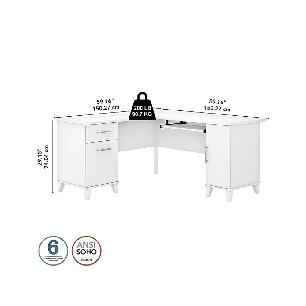 L-Desks*Bush Furniture Somerset 60"W L Shaped Desk with Storage, (WC81930K) White