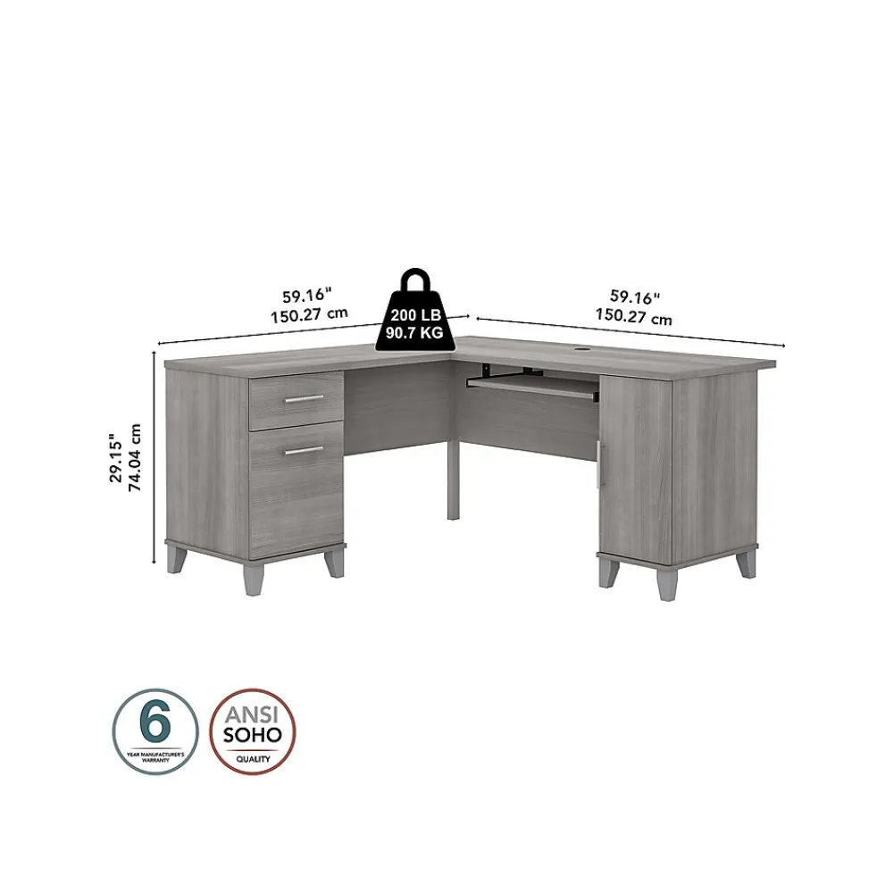L-Desks*Bush Furniture Somerset 60"W L Shaped Desk with Storage, (WC81230K) Platinum Gray