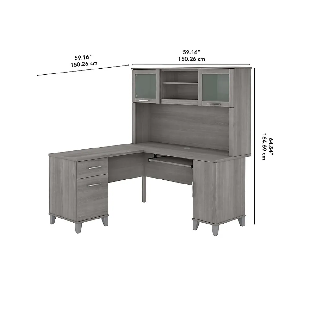 Office Desks*Bush Furniture Somerset 60"W L Shaped Desk with Hutch, (SET002PG) Platinum Gray