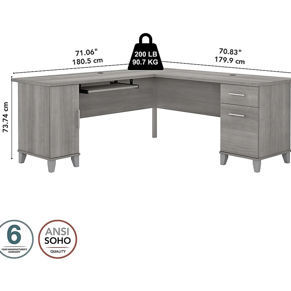 L-Desks*Bush Furniture Somerset 72"W L Shaped Desk with Storage, (WC81210K) Platinum Gray