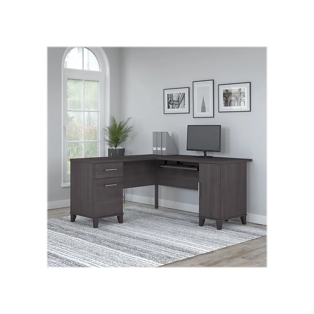 Office Desks*Bush Furniture Somerset 60"W L Shaped Desk with Storage, (WC81530K) Storm Gray