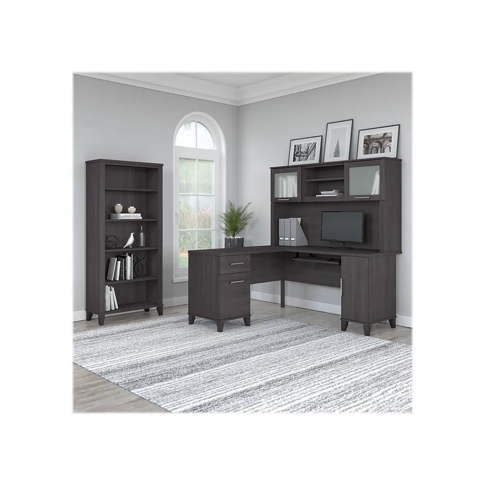 Office Desks*Bush Furniture Somerset 60"W L Shaped Desk with Storage, (WC81530K) Storm Gray