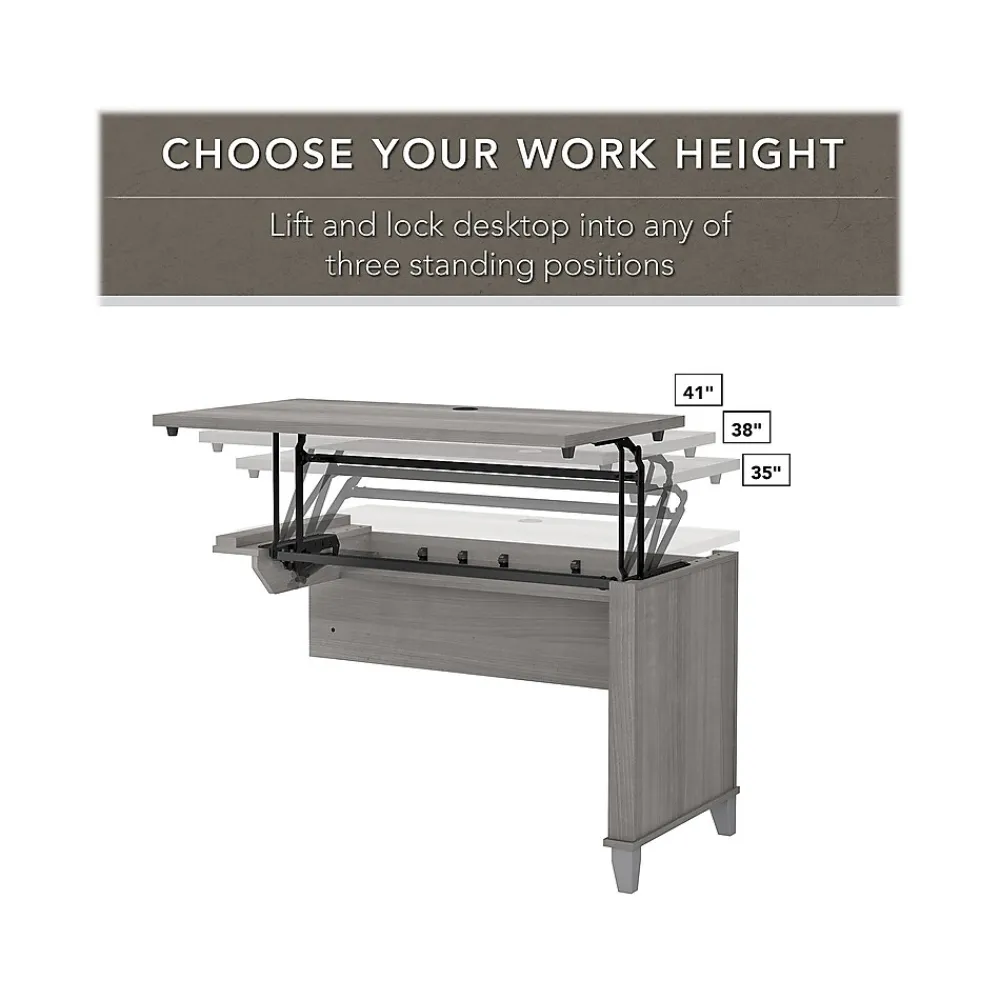 L-Desks*Bush Furniture Somerset 72"W 3 Position Sit to Stand L Shaped Desk with Hutch, (SET015PG) Platinum Gray