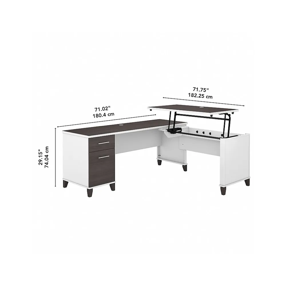 L-Desks*Bush Furniture Somerset 72"W 3 Position Sit to Stand L Shaped Desk, (SET014SGWH) Storm Gray/White