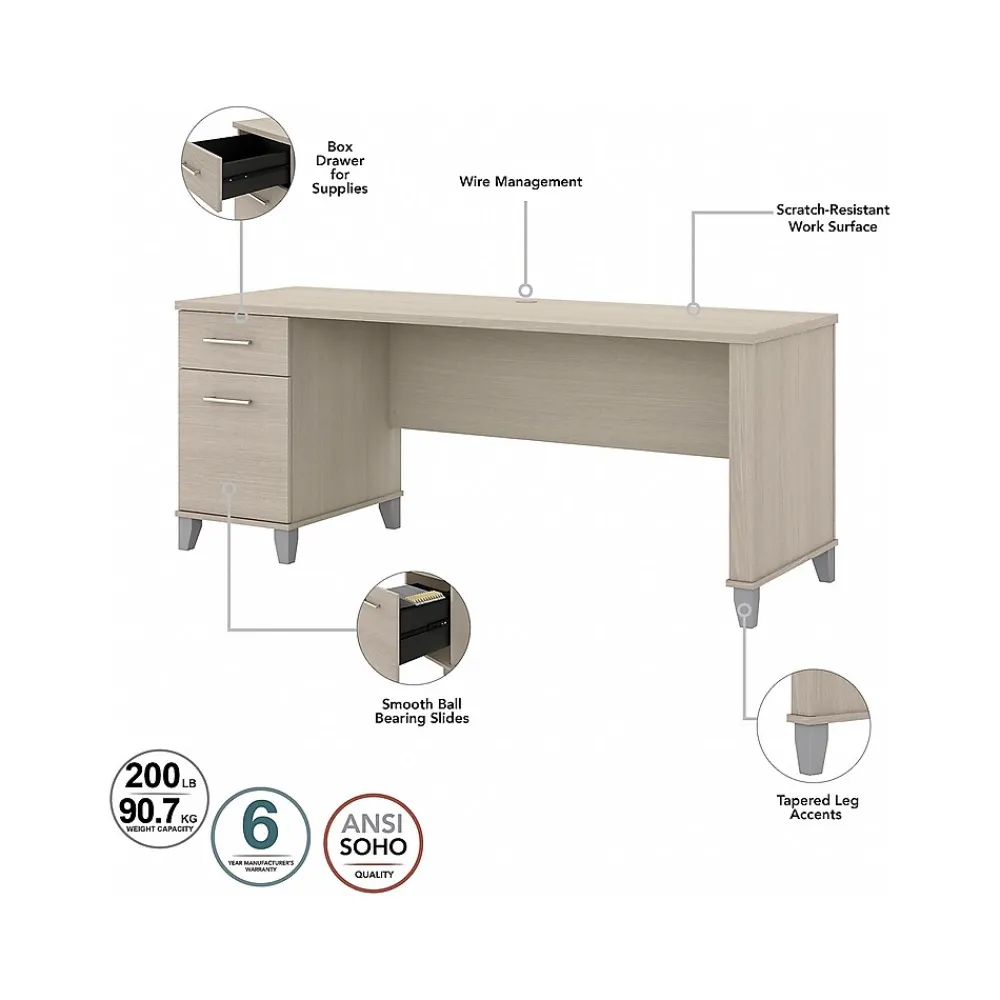 Computer Desks*Bush Furniture Somerset 72"W Office Desk with Drawers, (WC81172) Sand Oak