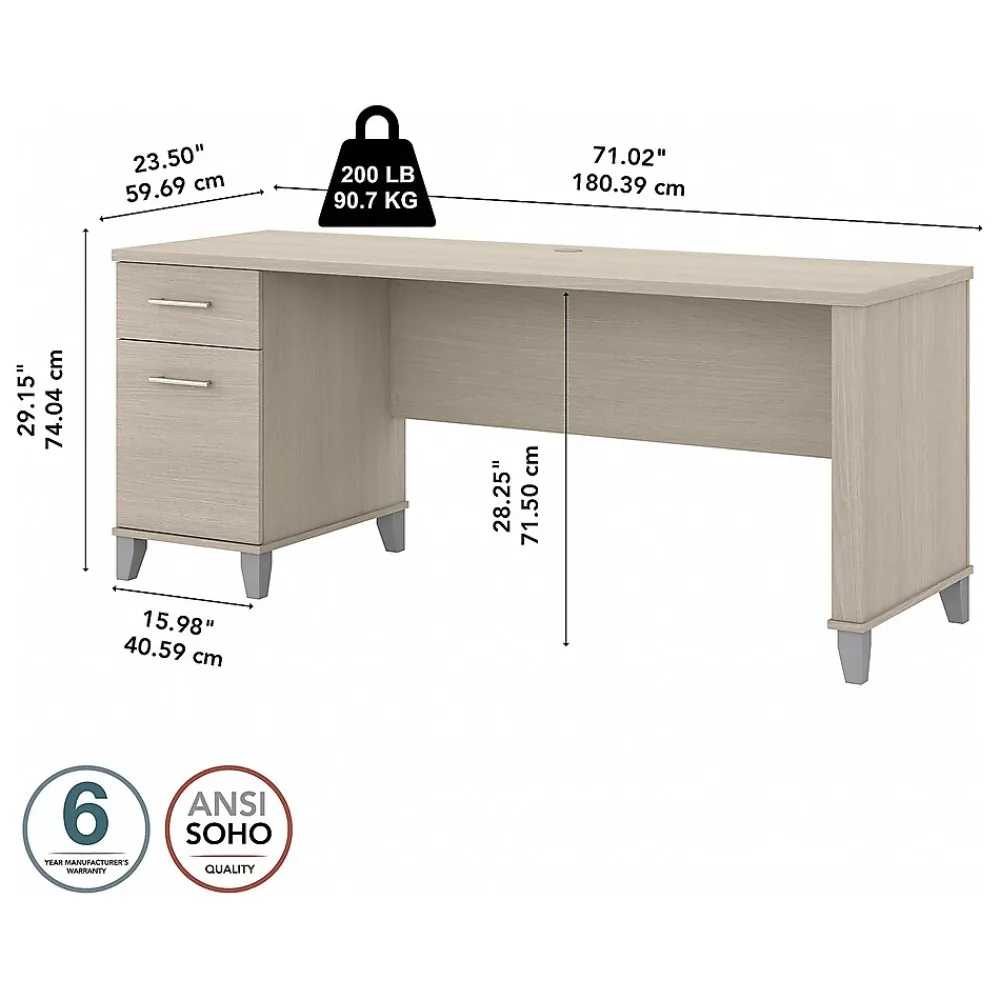 Computer Desks*Bush Furniture Somerset 72"W Office Desk with Drawers, (WC81172) Sand Oak
