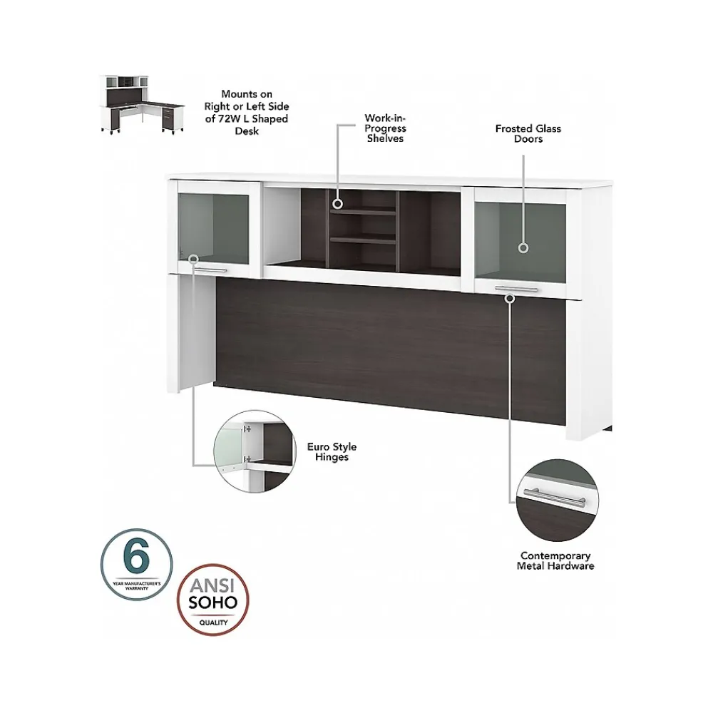 L-Desks*Bush Furniture Somerset 72"W L Shaped Desk with Hutch, (SET001SGWH) Storm Gray/White