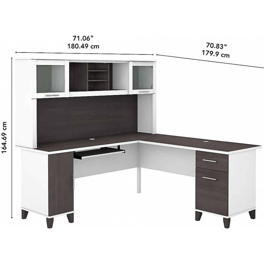 L-Desks*Bush Furniture Somerset 72"W L Shaped Desk with Hutch, (SET001SGWH) Storm Gray/White