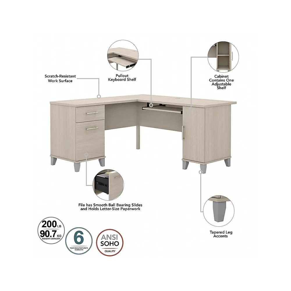 L-Desks*Bush Furniture Somerset 60"W L Shaped Desk with Storage, (WC81130K) Sand Oak