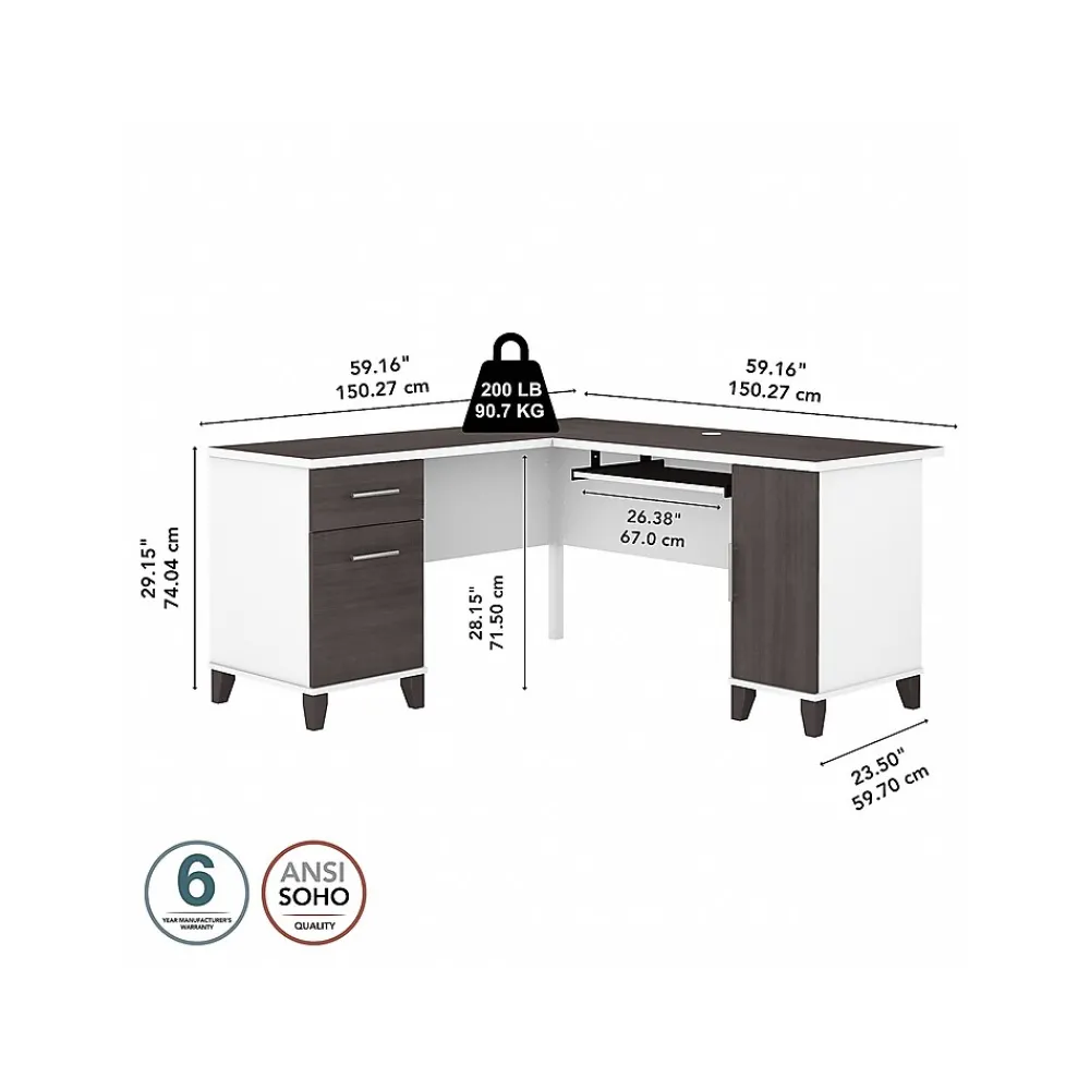 L-Desks*Bush Furniture Somerset 60"W L Shaped Desk with Storage, (WC81030K) Storm Gray/White