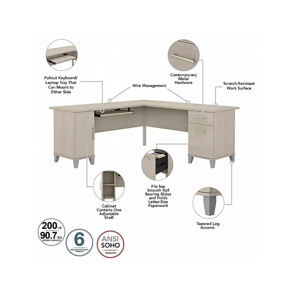 Computer Desks*Bush Furniture Somerset 72"W L Shaped Desk with Storage, (WC81110K) Sand Oak