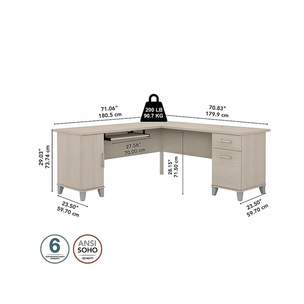 Computer Desks*Bush Furniture Somerset 72"W L Shaped Desk with Storage, (WC81110K) Sand Oak