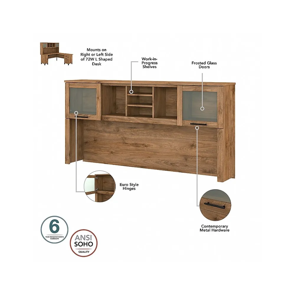 L-Desks*Bush Furniture Somerset 72"W 3 Position Sit to Stand L Shaped Desk with Hutch, (SET015FW) Fresh Walnut
