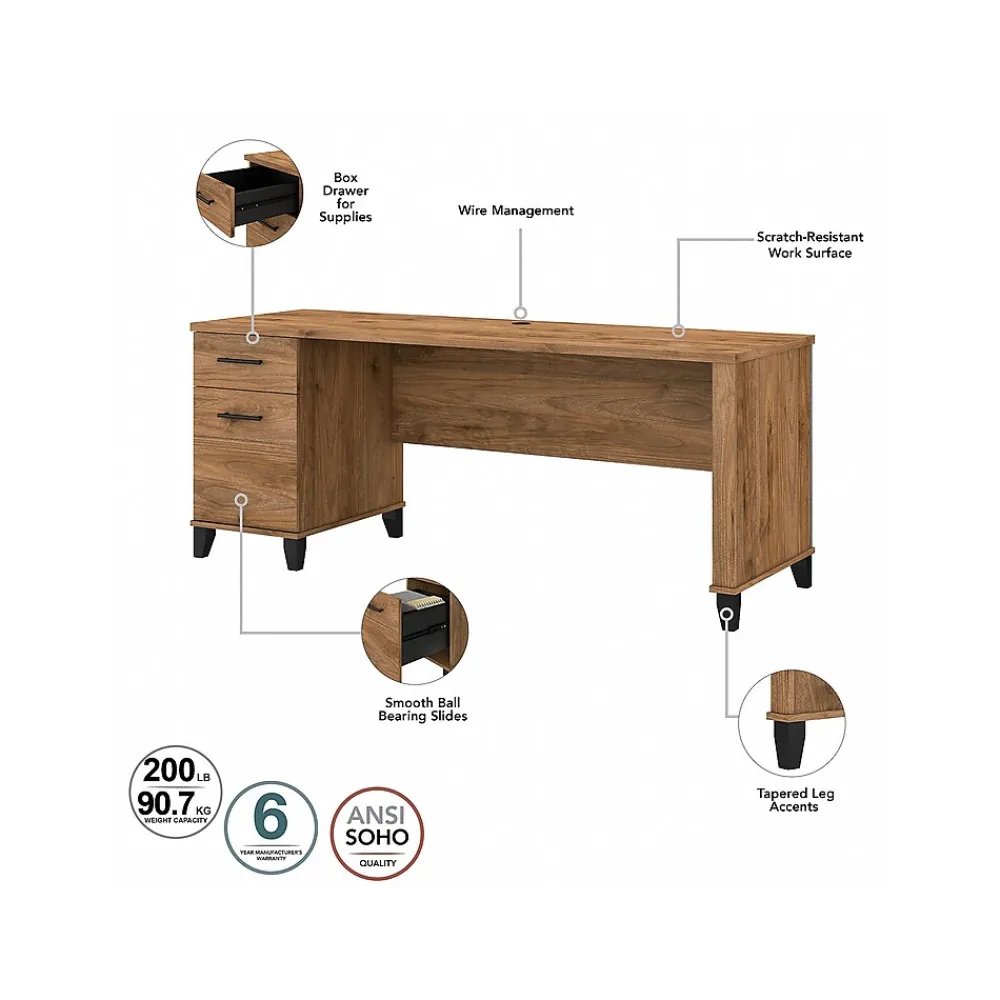 L-Desks*Bush Furniture Somerset 72"W 3 Position Sit to Stand L Shaped Desk with Hutch and File Cabinet, (SET016FW) Fresh Walnut