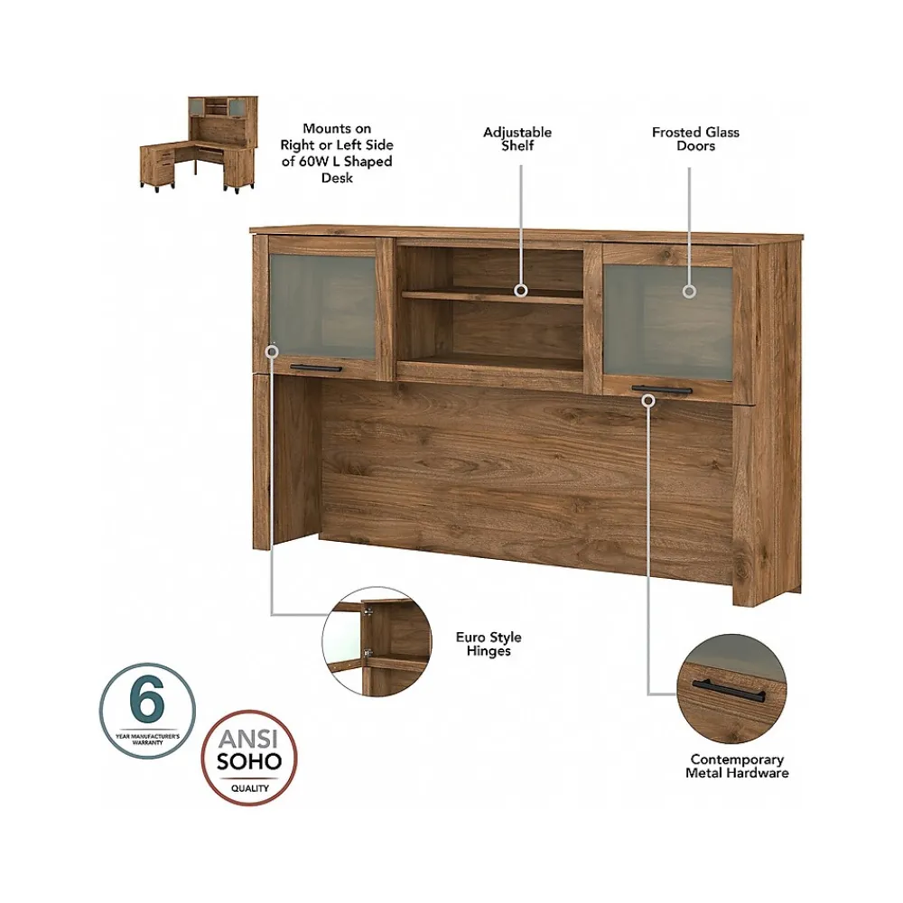 L-Desks*Bush Furniture Somerset 60"W L Shaped Desk with Hutch, (SET002FW) Fresh Walnut