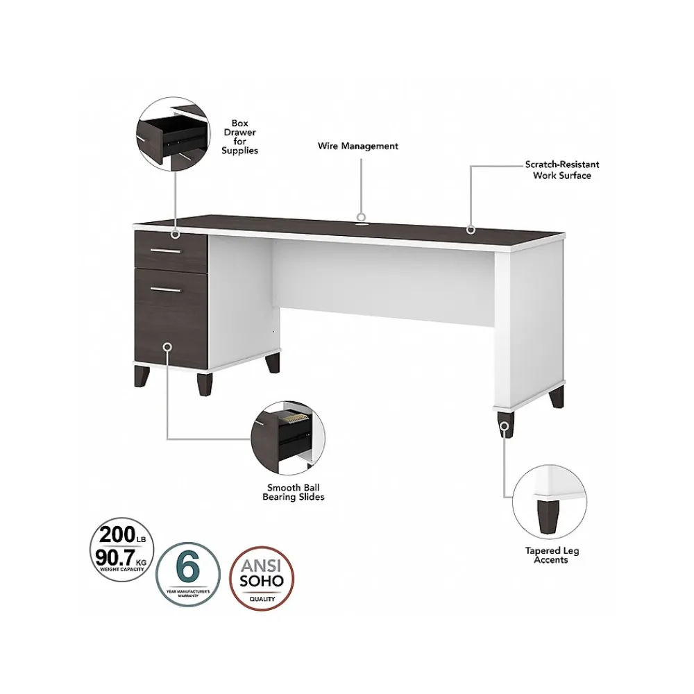 Computer Desks*Bush Furniture Somerset 72"W Office Desk with Drawers and Hutch, (SET018SGWH) Storm Gray/White