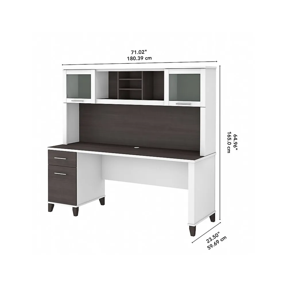 Computer Desks*Bush Furniture Somerset 72"W Office Desk with Drawers and Hutch, (SET018SGWH) Storm Gray/White