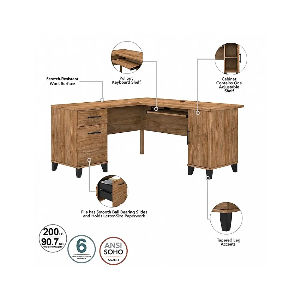 Computer Desks*Bush Furniture Somerset 60"W L Shaped Desk with Storage, (WC81330K) Fresh Walnut