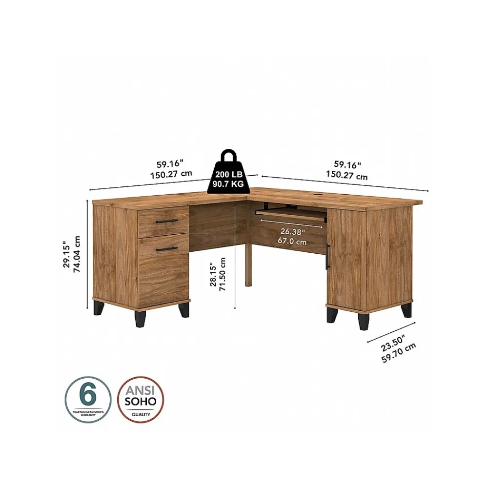 Computer Desks*Bush Furniture Somerset 60"W L Shaped Desk with Storage, (WC81330K) Fresh Walnut