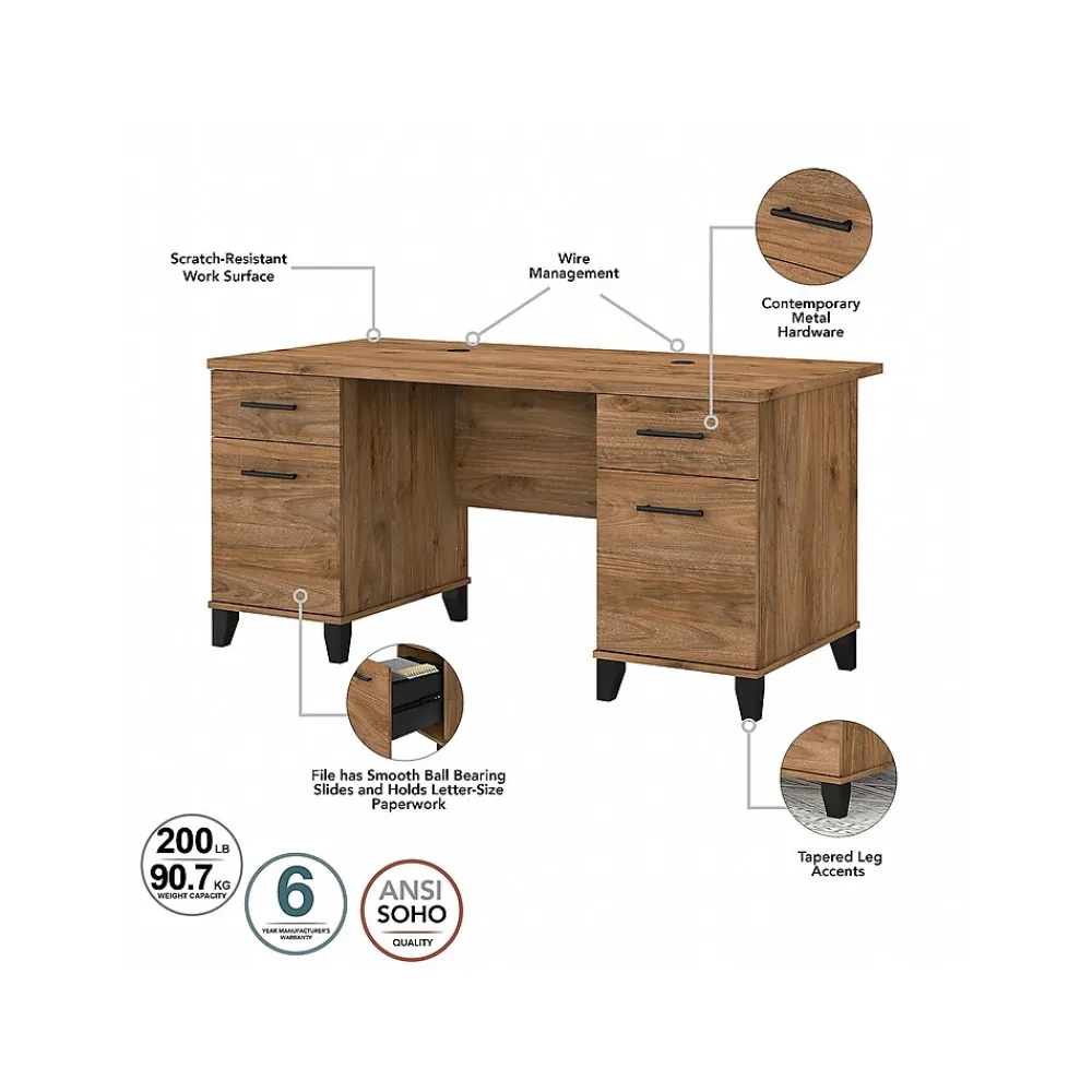 Computer Desks*Bush Furniture Somerset 60"W Office Desk with Drawers, (WC81328K) Fresh Walnut